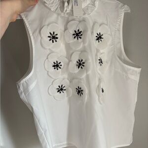 Ina Sleeveless White Blouse with Floral Appliqué